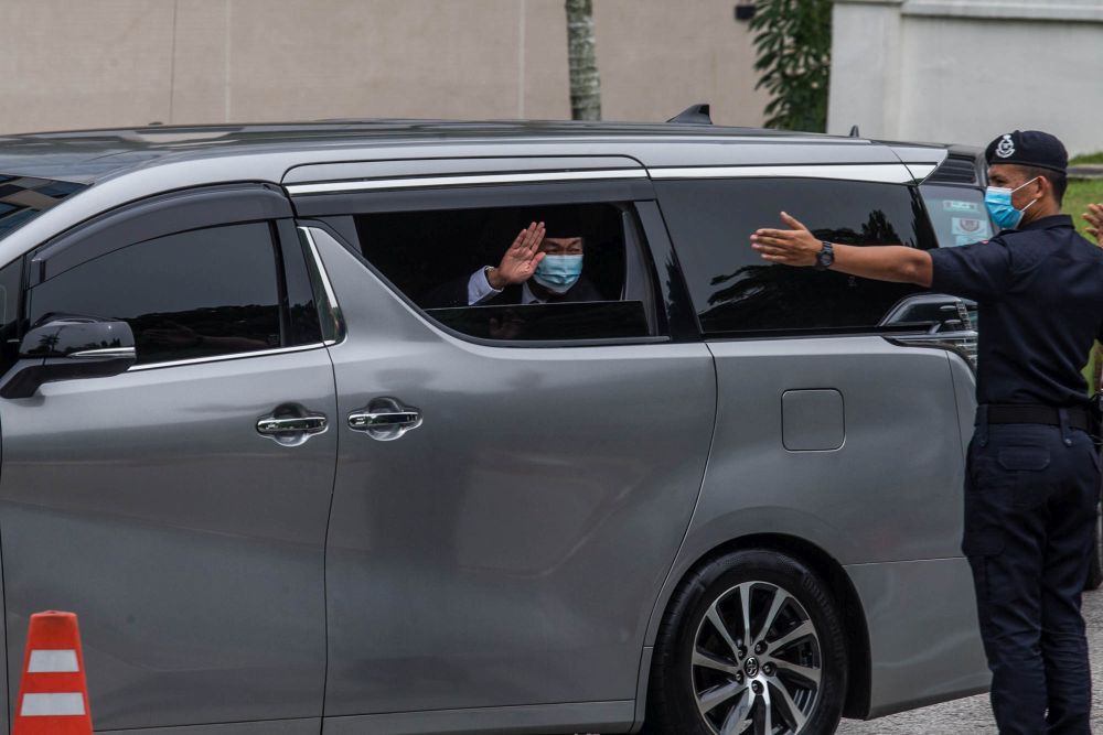 Umno president Datuk Seri Ahmad Zahid Hamidi is pictured leaving Istana Negara in Kuala Lumpur June 11, 2021. u00e2u20acu201d Picture by Firdaus Latif