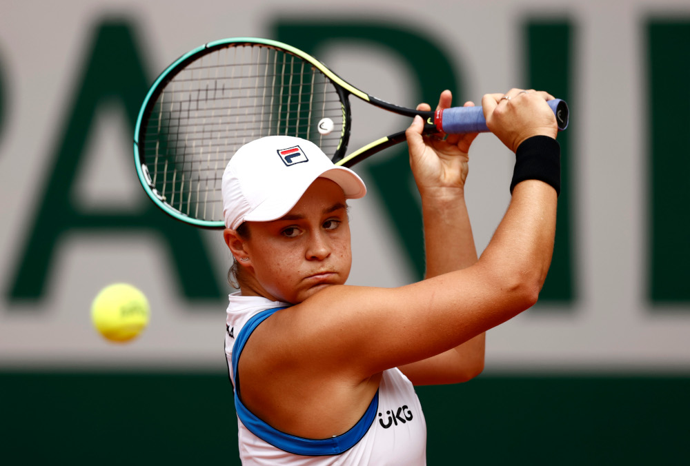 Australiau00e2u20acu2122s Ashleigh Barty in action during her second round match against Polandu00e2u20acu2122s Magda Linette at Roland Garros in Paris, June 3, 2021. u00e2u20acu201d Reuters picnn