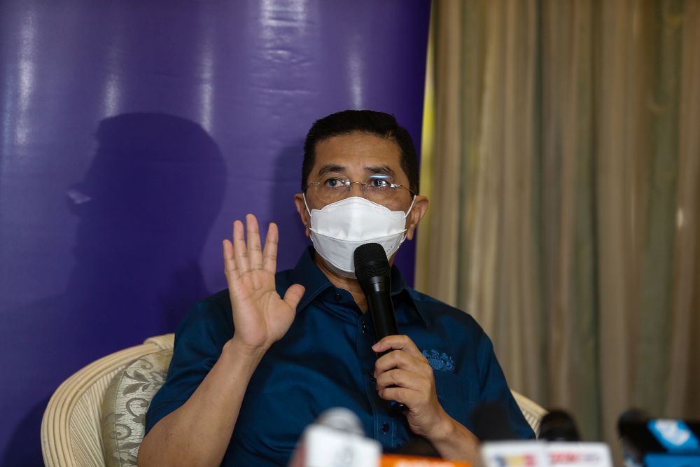 Minister of International Trade and Industry Datuk Seri Azmin Ali speaks to the press during a visit to the Bukit Jawi Golf Resort vaccination centre in Penang June 17, 2021. u00e2u20acu201d Picture by Sayuti Zainudin