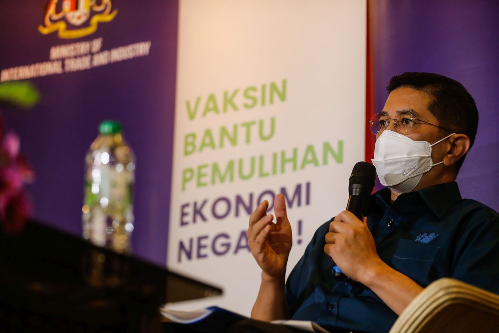 Minister of International Trade and Industry Datuk Seri Azmin Ali speaks to the press during a visit to the Bukit Jawi Golf Resort vaccination centre in Penang June 17, 2021. u00e2u20acu201d Picture by Sayuti Zainudin