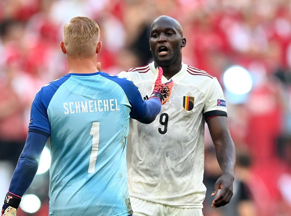 Belgium's Romelu Lukaku with Denmark's Kasper Schmeichel after the match at the Parken Stadium, Copenhagen June 17, 2021. u00e2u20acu201d Reuters pic