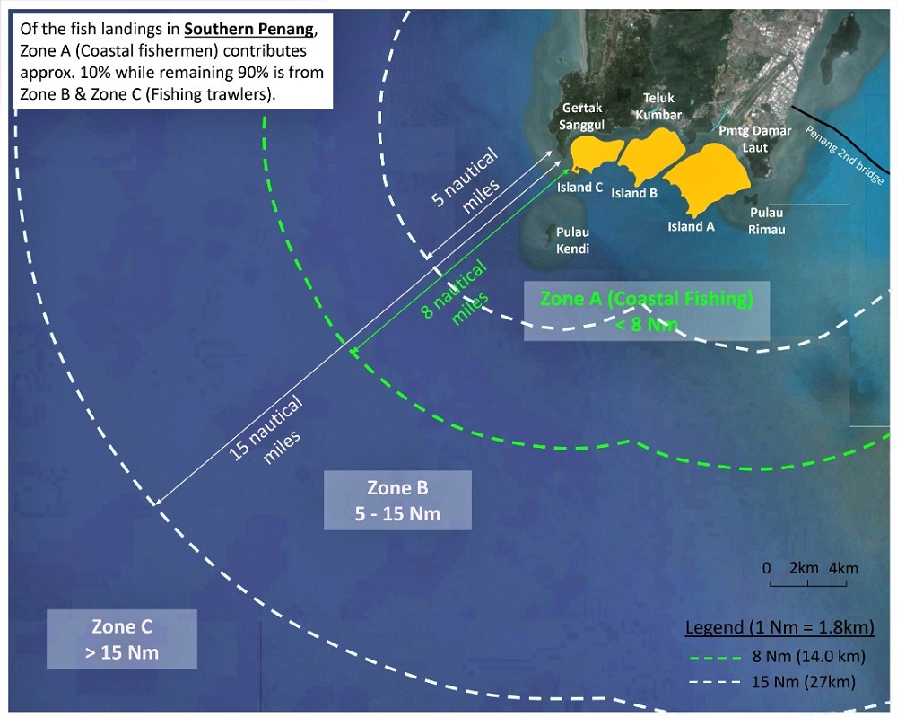A map showing the fish landings off the southern coast of Penang island. u00e2u20acu2022 Graphic courtesy of the Penang Chief Minister's office