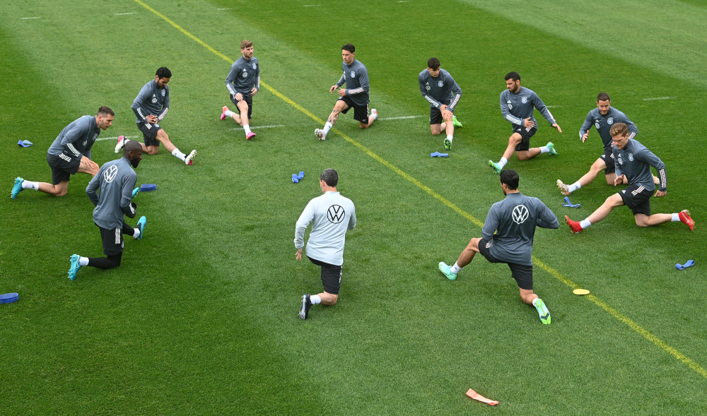 Germanyu00e2u20acu2122s players warm up during a training session June 6, 2021, in Seefeld, Austria, where the German national football team attends a training camp ahead of the European football championship 2020-2021. u00e2u20acu201d AFP pic 