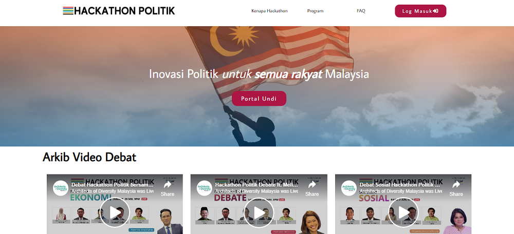 A screenshot of the Hackathon Politik website.