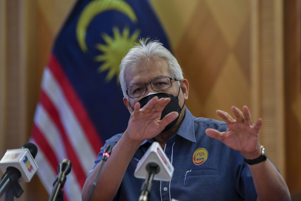 Home Minister Datuk Seri Hamzah Zainudin at a press conference on compliance to total lockdown standard operating procedure (SOP) in Putrajaya, June 18, 2021. u00e2u20acu201d Bernama pic 