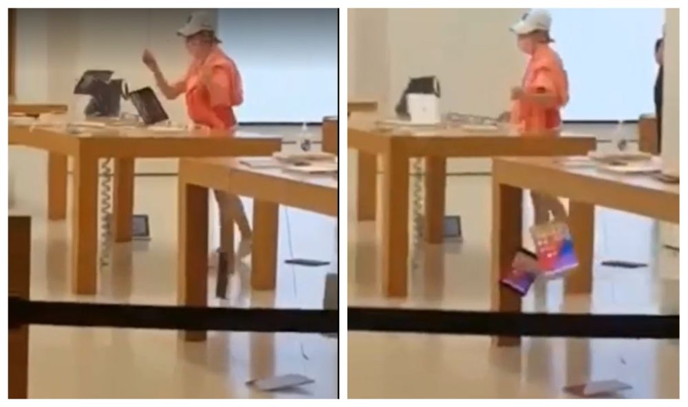 The enraged customer took her anger out on the various devices displayed in the store. u00e2u20acu201d HK01 screenshotnn