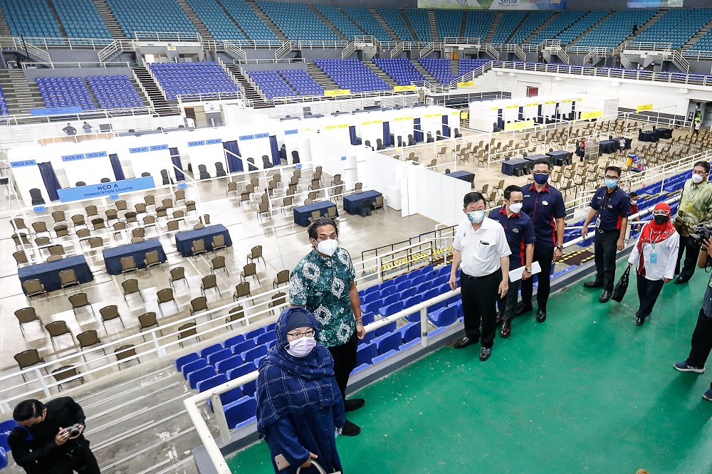 Minister of Science Technology and Innovation Khairy Jamaluddin visits the Vaccine Distribution Centre at the SPICE Arena in George Town June 2, 2021. u00e2u20acu2022 Picture by Sayuti Zainudin