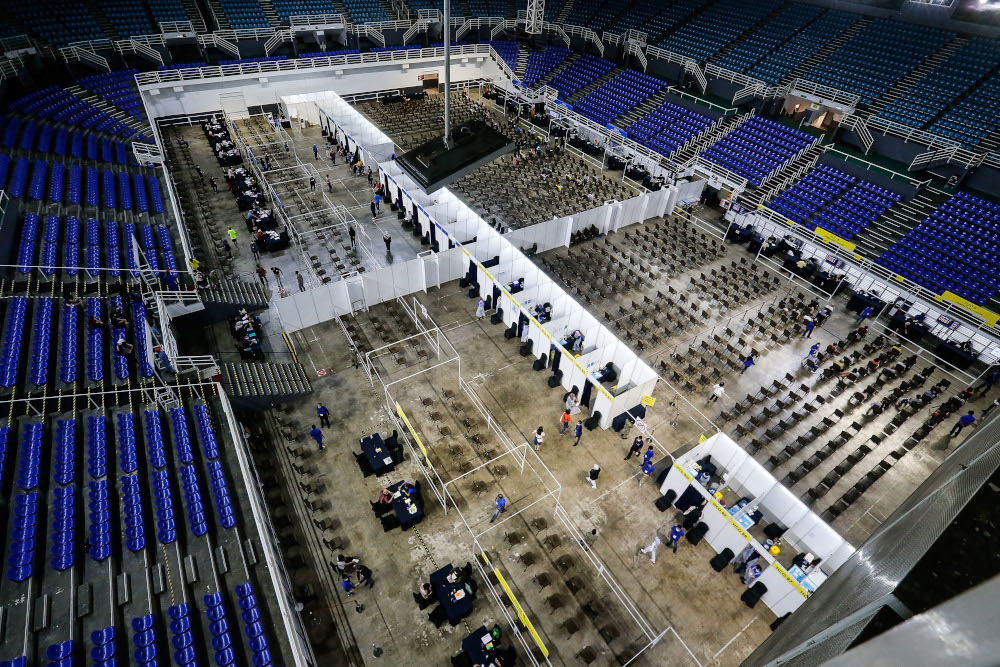 A birdu00e2u20acu2122s eye view of the vaccine distribution centre, SPICE, Penang, June 10, 2021. u00e2u20acu201d Picture by Sayuti Zainudin