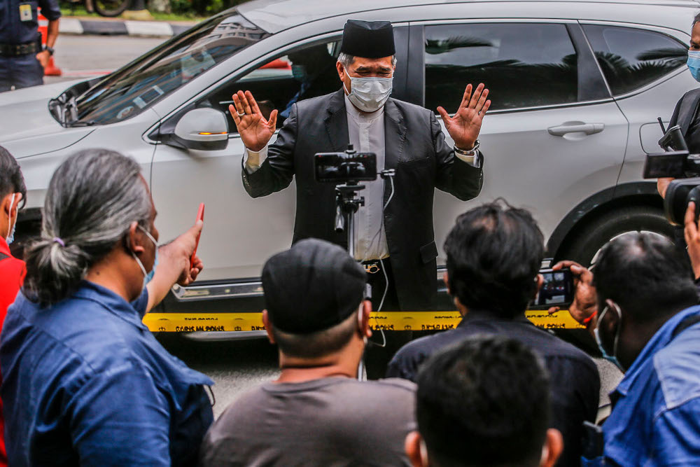 Amanah president Mohamad Sabu speaks to reporters outside Istana Negara in Kuala Lumpur June 9, 2021. u00e2u20acu2022 Picture by Hari Anggaran