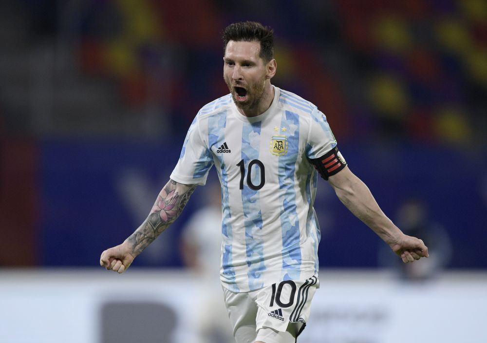 Argentina's Lionel Messi celebrates scoring their first goal against Chile at Estadio Unico, Santiago del Estero, Argentina June 3, 2021. u00e2u20acu201d Reuters pic