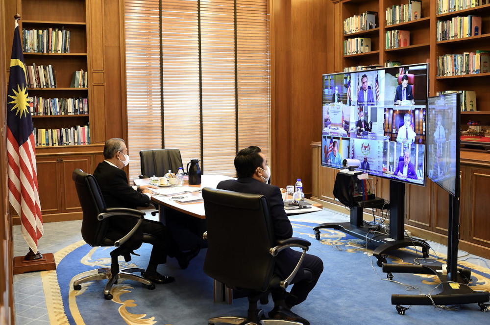 Prime Minister Tan Sri Muhyiddin Yassin chairs the Malaysian Social Protection Council (MySPC) virtual meeting in Putrajaya June 8, 2021.  u00e2u20acu201d Bernama pic 