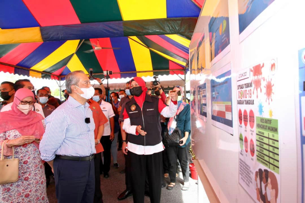 Prime Minister Tan Sri Muhyiddin Yassin during his visit to the Dewan Muafakat Bukit Gambir PPV in Johor, June 22, 2021. u00e2u20acu201d Picture by Ben Tan