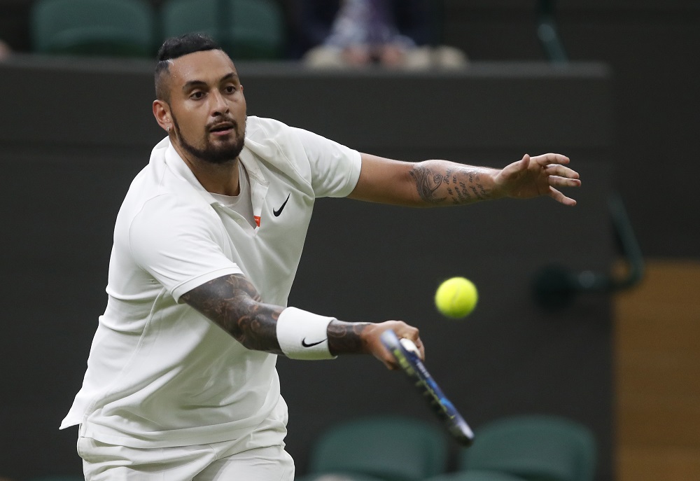 Australia's Nick Kyrgios in action during his first round match against France's Ugo Humbert in London June 29, 2021. u00e2u20acu2022 Reuters pic