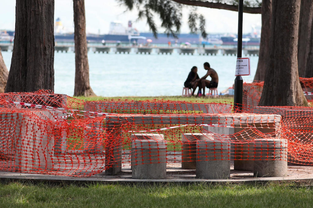 The situation at East Coast Park on the first day of tighter Covid-19 rules during the heightened alert phase on May 16, 2021. u00e2u20acu201d Picture by Raj Nadarajan/TODAY