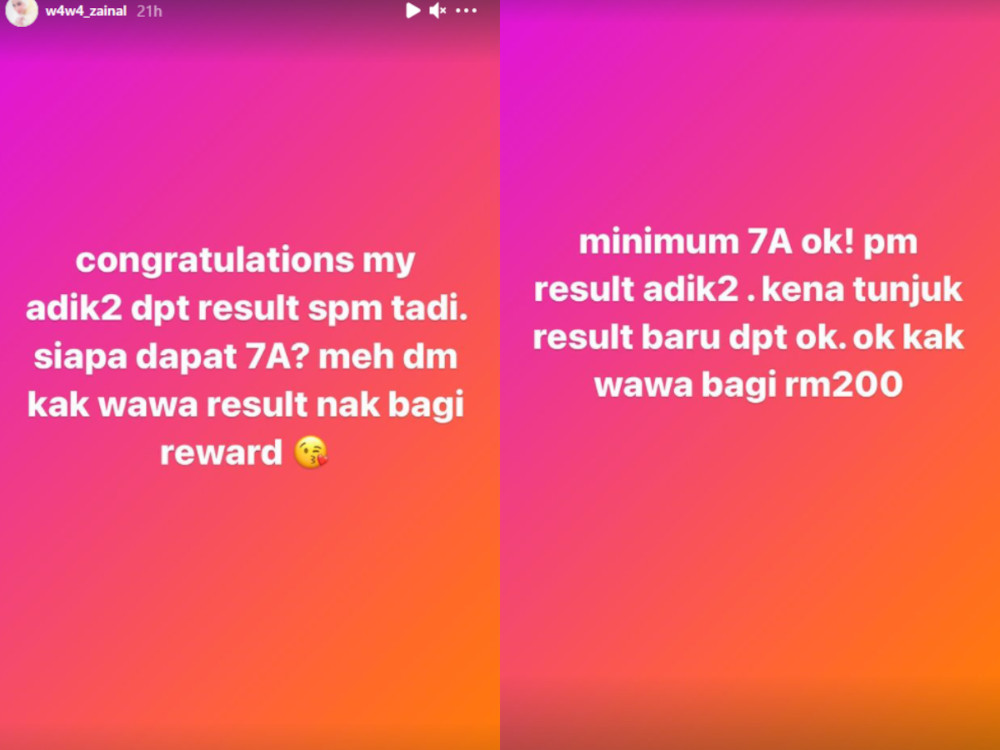 Wawa made the announcement via her Instagram story last night. — Screenshot from Instagram/Wawa Zainal 