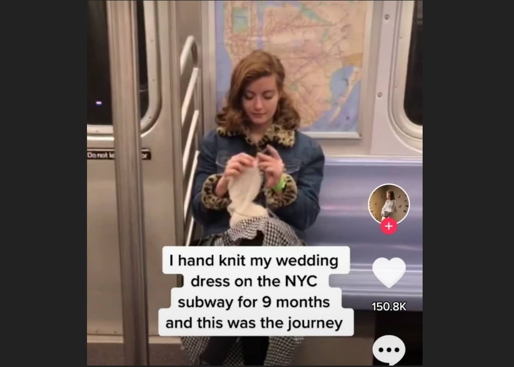Bridal dress designer Esther Andrews made her own wedding dress while travelling to work on the New York City subway. u00e2u20acu201d Screen capture from TikTok/ @estherandrewsbridal