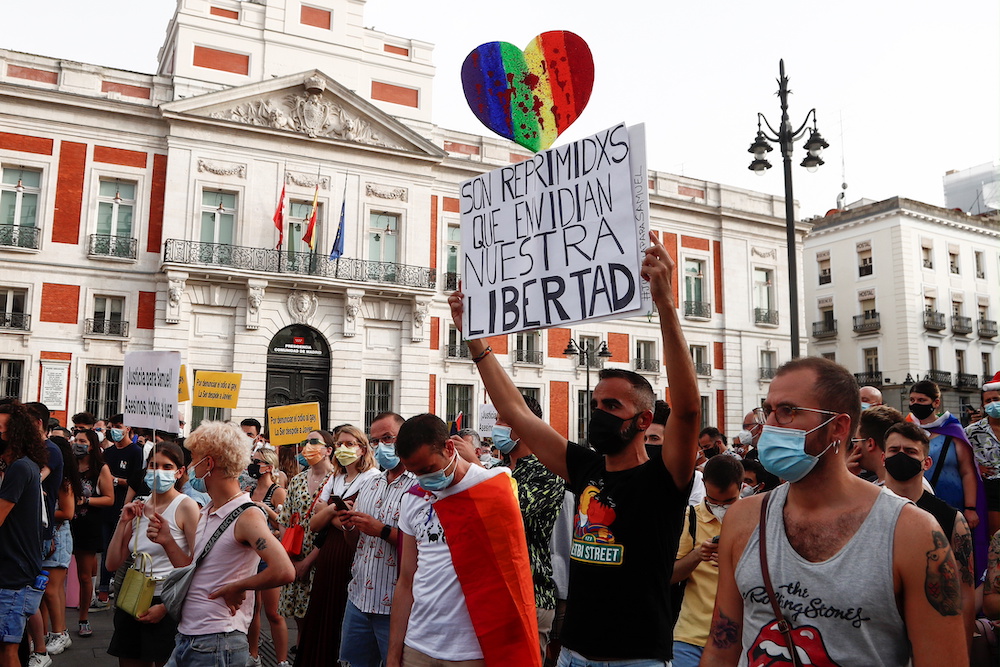 LGBT+ activists protest against homophobic crimes, following the murder of Samuel Luiz, who was attacked outside a club in A Coruna, in Madrid, Spain July 11, 2021. u00e2u20acu201d Reuters pic