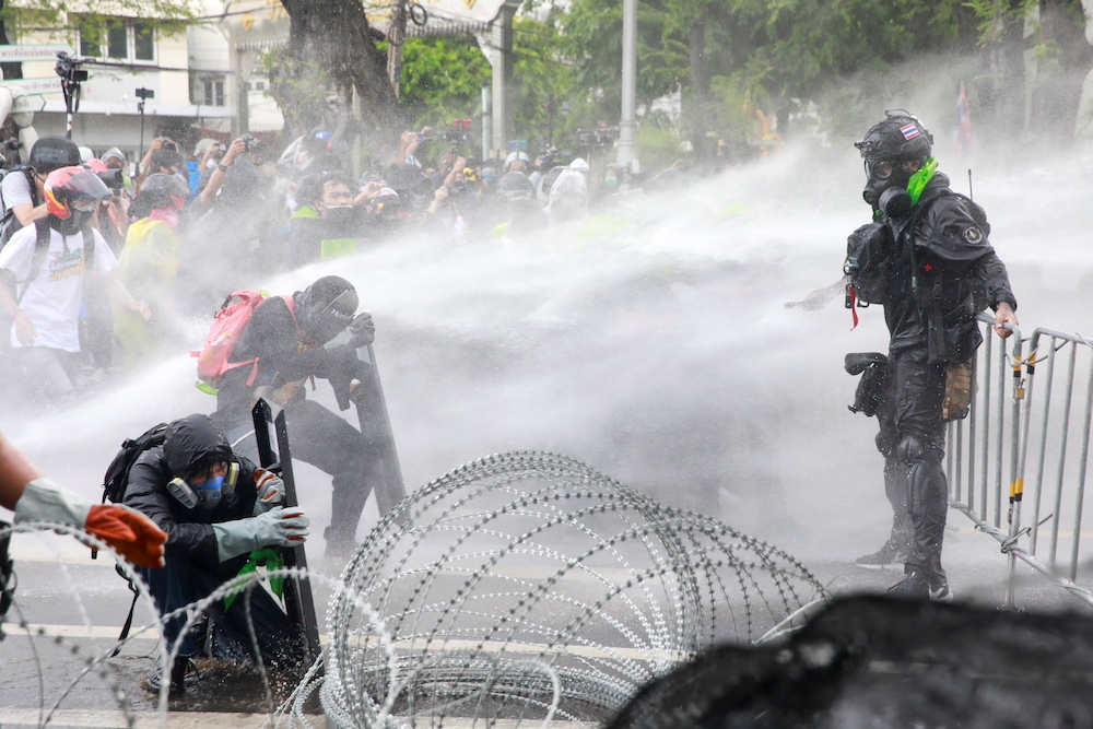 Police sprays protesters with a water cannon during an anti-government demonstration, in Bangkok, Thailand July 18, 2021. u00e2u20acu201d Reuters pic