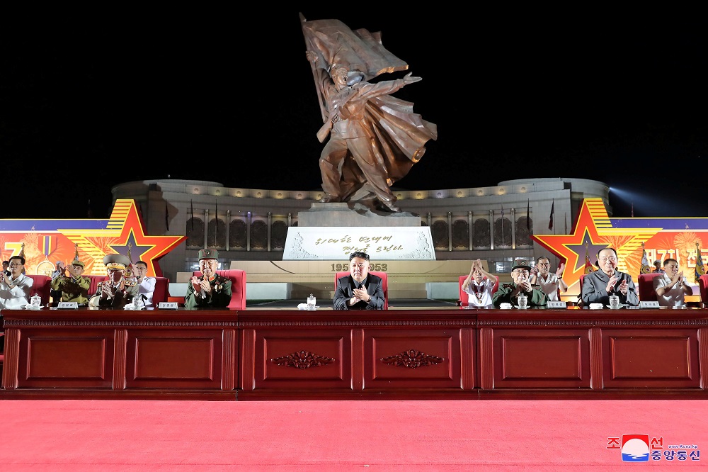 North Korean leader Kim Jong-un attends a ceremony at the Victorious Fatherland Liberation War Museum to mark the 68th anniversary of the Korean armistice in Pyongyang July 27, 2021. u00e2u20acu201d KCNA pic via Reuters