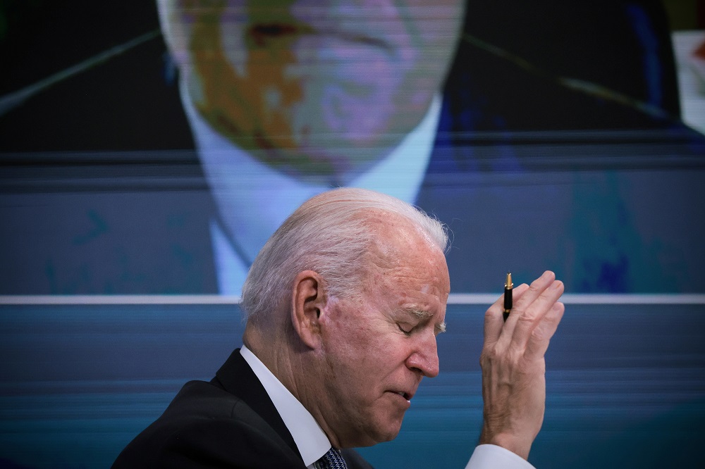US President Joe Biden gestures during a virtual meeting with governors to discuss efforts to strengthen wildfire prevention, preparedness and response efforts to the 2021 wildfire season, in Washington July 30, 2021. u00e2u20acu201d Reuters pic
