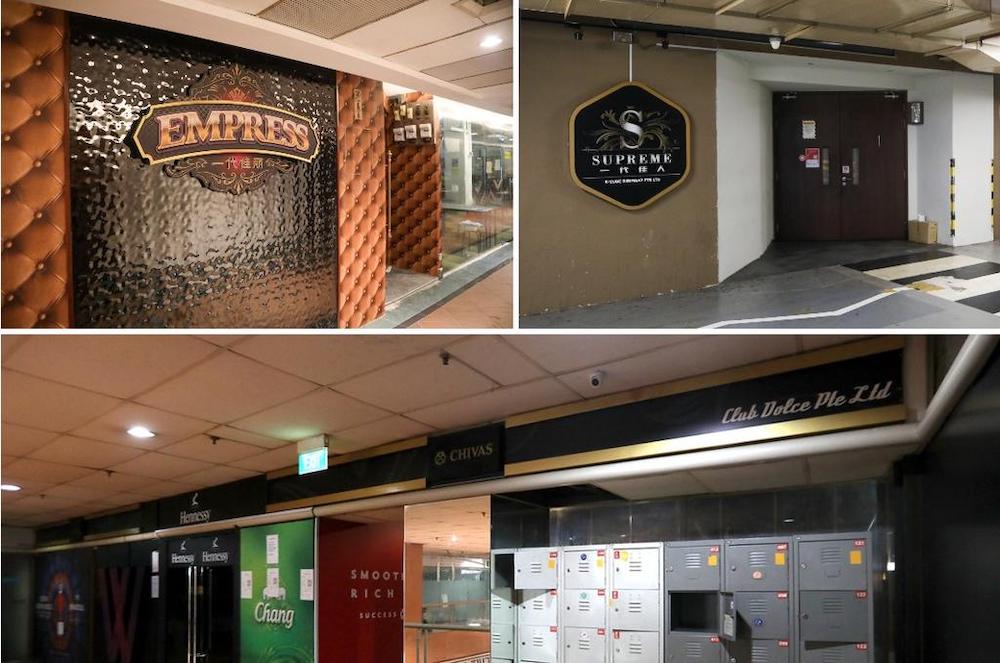 Special testing operations are being carried out for all staff of (clockwise from top left) Empress KTV at Tanglin Shopping Centre, Supreme KTV at Far East Shopping Centre and Club Dolce at Balestier Point. u00e2u20acu201du00c2u00a0TODAY pic