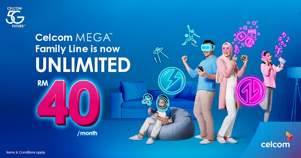 Celcom’s Mega Family Line starts at RM40 monthly. — Picture courtesy of Celcom