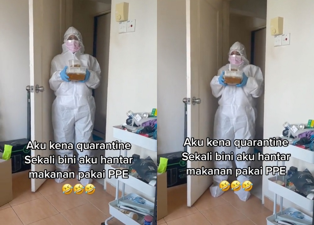 Haqif initially mistook his wife for a Health Ministry staff member when she showed up at his door in full PPE. u00e2u20acu201d Screen capture via TikTok/ThechknKL