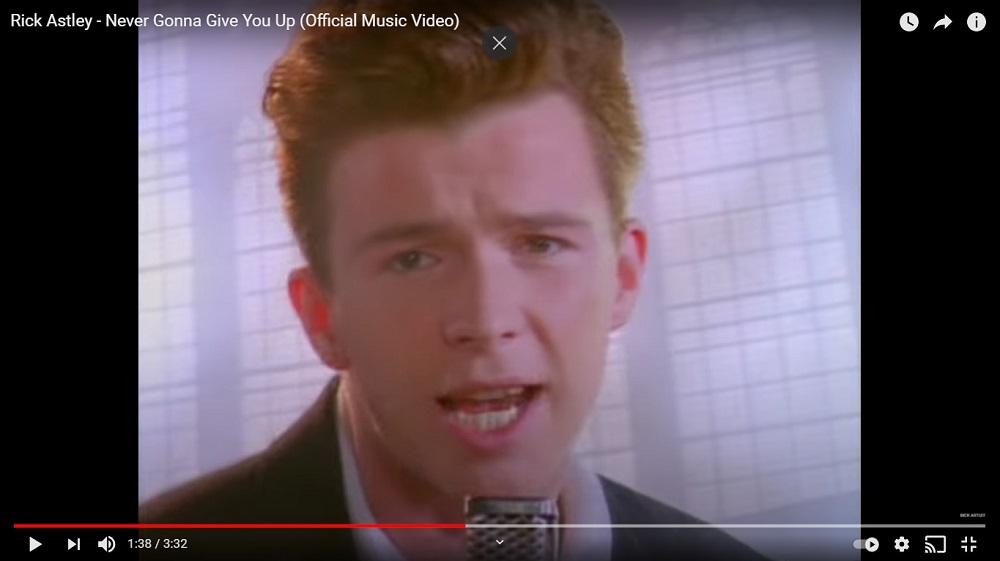 Rick Astley released his hit song u00e2u20acu02dcNever Gonna Give You Upu00e2u20acu2122 in 1987. u00e2u20acu201d Screen capture via YouTube/Rick Astley