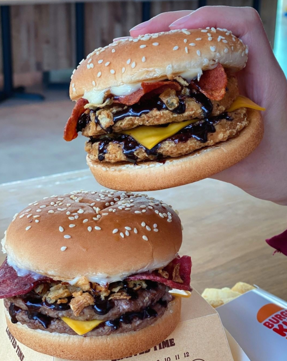 The Burger King Chocolate Melt Chick’N Crisp set is priced at RM15.90, and the Burger King Chocolate Melt Beefacon set is priced at RM16.90. — Picture from Instagram/Burger King via SoyaCincau