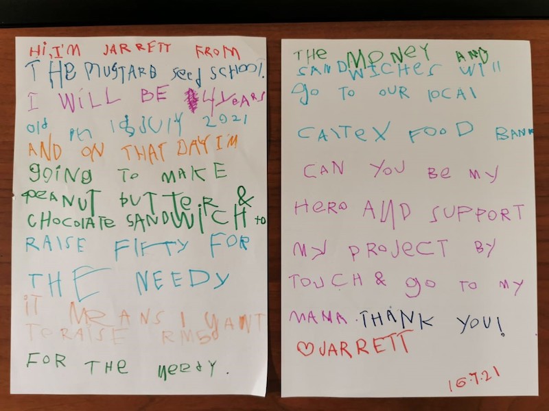 Jarrett Ho also drew up two posters to help his fundraising efforts for the needy. — Picture courtesy of Tan Chin Yi