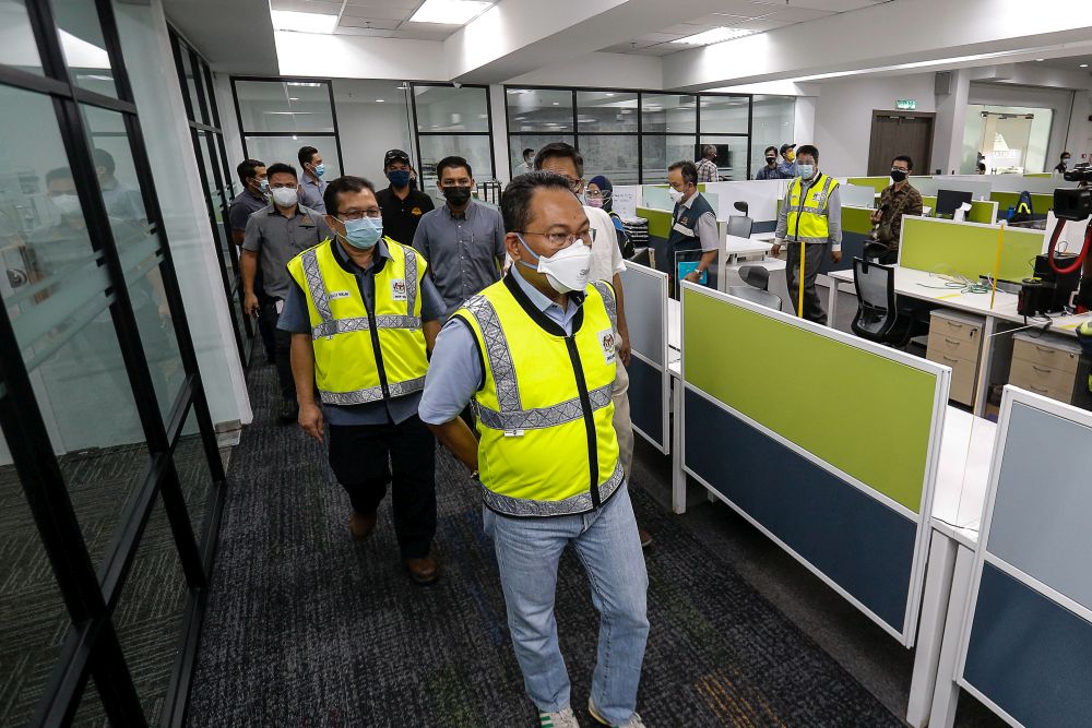Deputy Human Resources Minister Datuk Awang Hashim is pictured during a visit to Pentamaster Corporation Bhd in Bayan Lepas July 6, 2021. u00e2u20acu201d Picture by Sayuti Zainudin