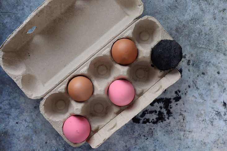 A ‘rainbow’ of eggs in the carton.