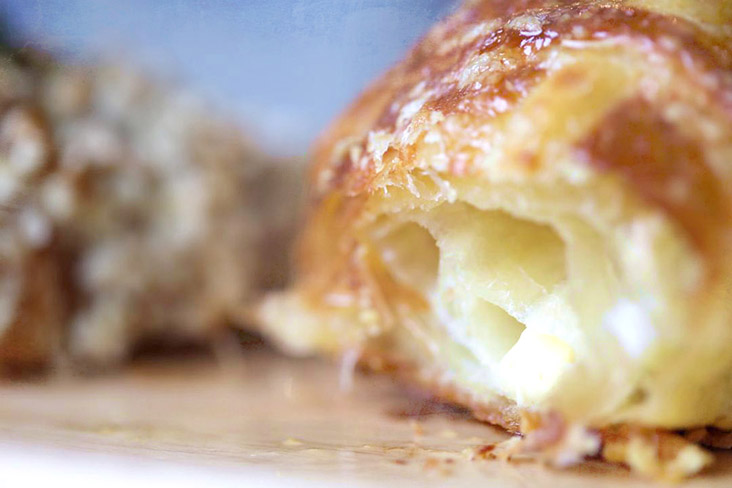 Artisanal baked pastries such as croissants are baked fresh daily by Teh’s father.