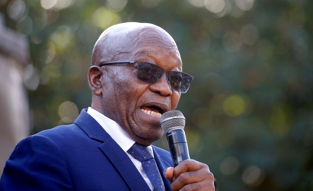 South African former President Jacob Zuma speaks to supporters after appearing at the High Court in Pietermaritzburg, South Africa, May 17, 2021. u00e2u20acu201d Reuters pic
