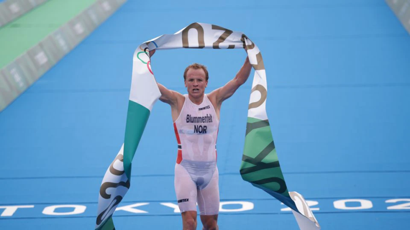 Norwegian Kristian Blummenfelt's Olympic moment was marred by his see-through outfit during the triathlon event in Tokyo. u00e2u20acu201d Reuters pic
