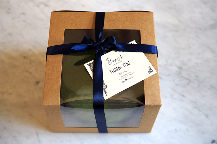Your cheesecake is delivered in a brown cardboard box
