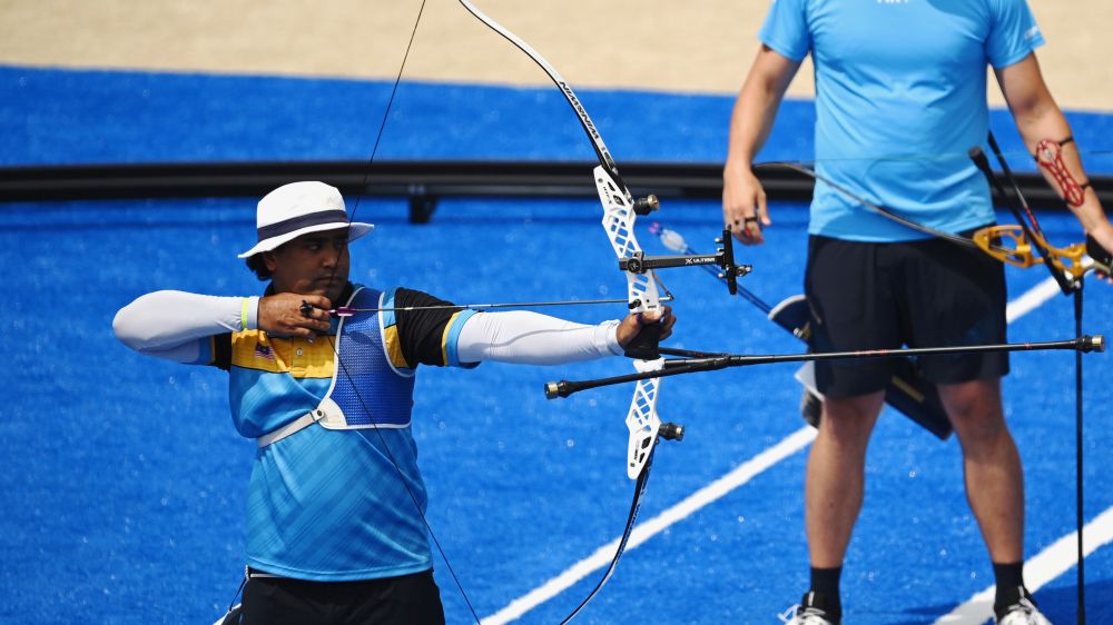 Khairul Anuar Mohamad of Malaysia in action at the Yumenoshima Archery Field in Tokyo July 28, 2021. u00e2u20acu201d Reuters pic