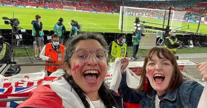 Nina Farooqi (left), who was sacked for taking sick leave to attend the semi-final match between England and Denmark, has been offered a new job as a football pundit. u00e2u20acu201d Picture via Facebook