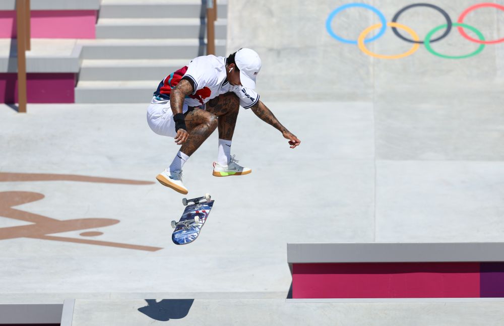 Nyjah Huston in action at the Ariake Urban Sports Park, Tokyo July 24, 2021. u00e2u20acu201d Reuters  pic