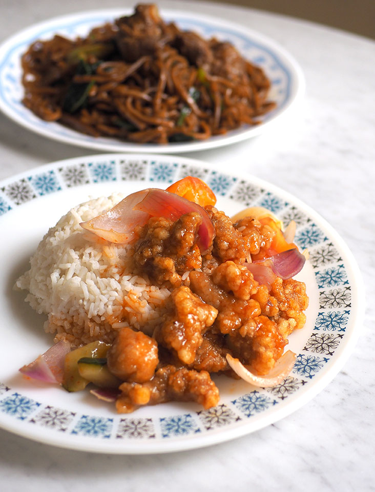Hong Ngek Restaurant serves up various solo lunch dishes like this sweet and sour pork paired with rice