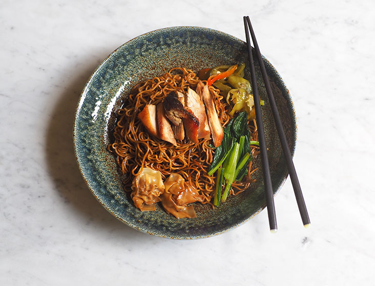 Your takeaway of 'wantan mee' from Lai Foong Restaurant with 'wantans' that have a distinct dried flounder aroma