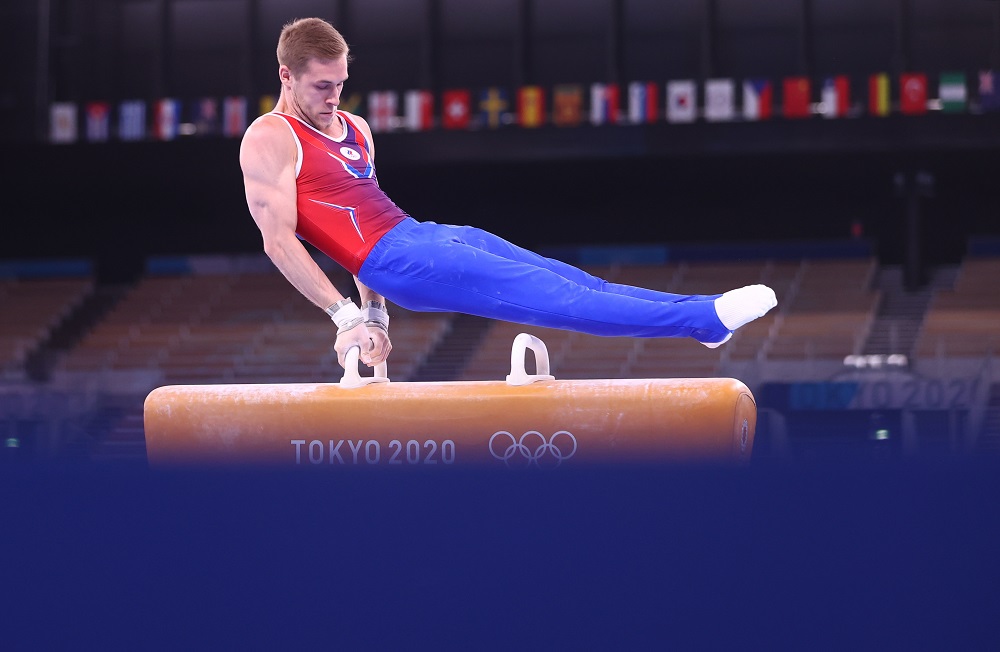 Vladislav Poliashov of the Russian Olympic Committee in action on the pommel horse June 24, 2021. u00e2u20acu2022 Reuters pic