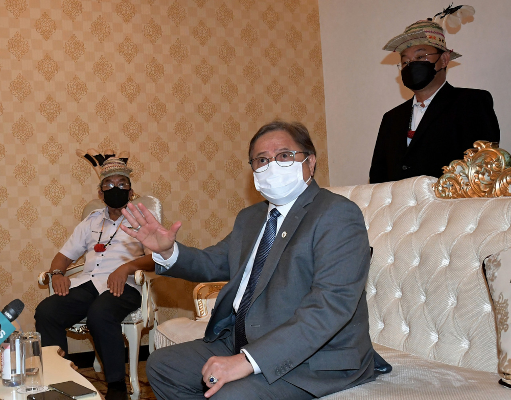 Sarawak Chief Minister Datuk Patinggi Abang Johari Openg speaks to the media after launching the Orang Ulu Chamber of Commerce and Industry in Kuching, July 27, 2021. u00e2u20acu201d Bernama pic 