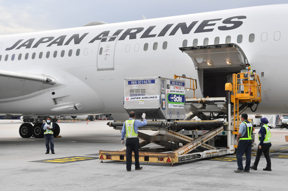 AstraZeneca vaccine supply donated by the government of Japan arrives via Boeing 787 of Japan Airlines at the Kuala Lumpur International Airport (KLIA), July 1, 2021. u00e2u20acu201d Bernama picnn