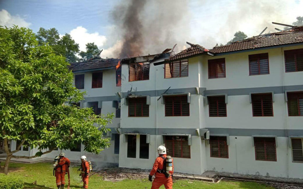 Four rooms at the Universiti Utara Malaysia (UUM) student hostel block in Sintok were damaged in a fire incident on the third floor of the building July 20, 2021. u00e2u20acu201d Picture via Twitter/Bernama