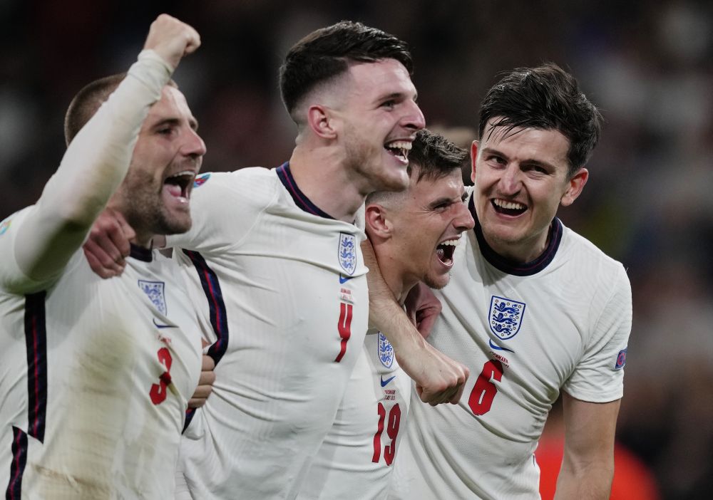 England players celebrate after the match against Denmark at the Wembley Stadium, London July 7, 2021. u00e2u20acu201d Reuters pic