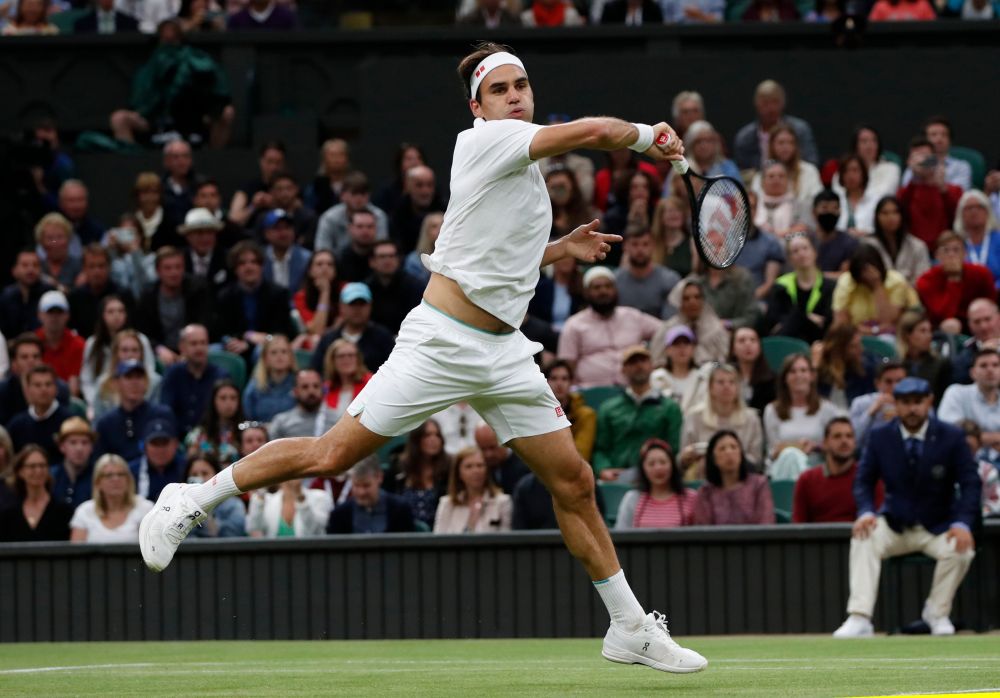 Switzerland's Roger Federer in action during his fourth round match against Italy's Lorenzo Sonego at the All England Lawn Tennis and Croquet Club, London July 5, 2021. u00e2u20acu201d Reuters pic