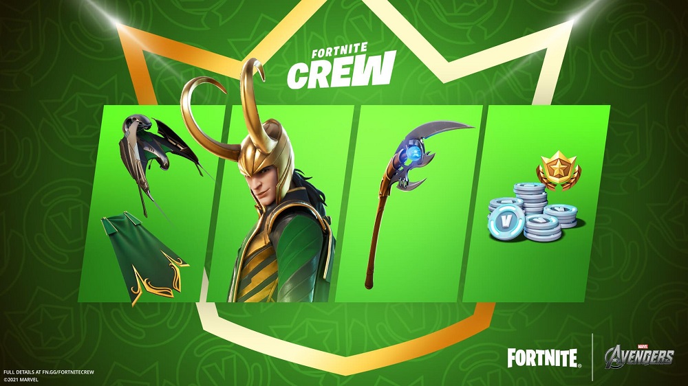 Fortnite's July u00e2u20acu02dcCrew Packu00e2u20acu2122 will include the Loki Laufeyson character's cult accessories. u00e2u20acu2022 Picture courtesy of Epic Games