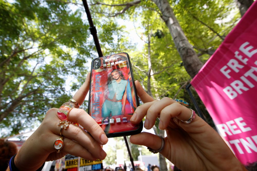 People protest in support of pop star Britney Spears on the day of a conservatorship case hearing at Stanley Mosk Courthouse in Los Angeles July 14, 2021. u00e2u20acu201d Reuters pic