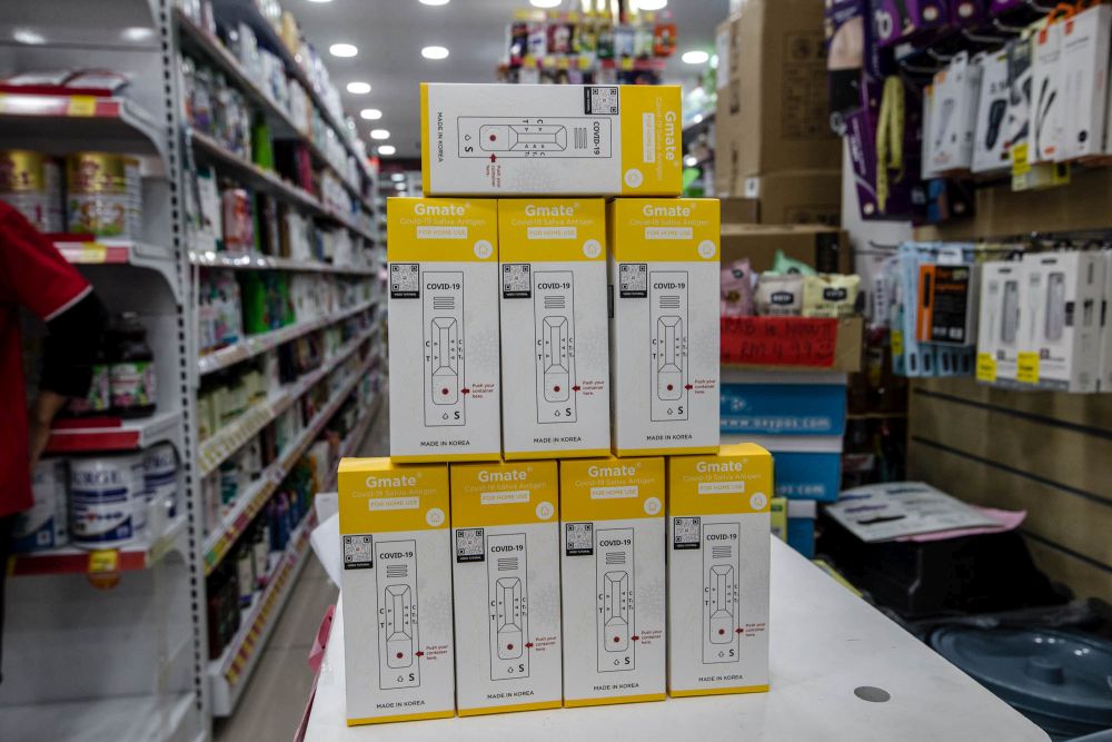 Gmate Covid-19 rapid antigen self-test kits are seen for sale at a Big Pharmacy outlet in Kuala Lumpur July 28, 2021. u00e2u20acu201d Picture by Firdaus Latif